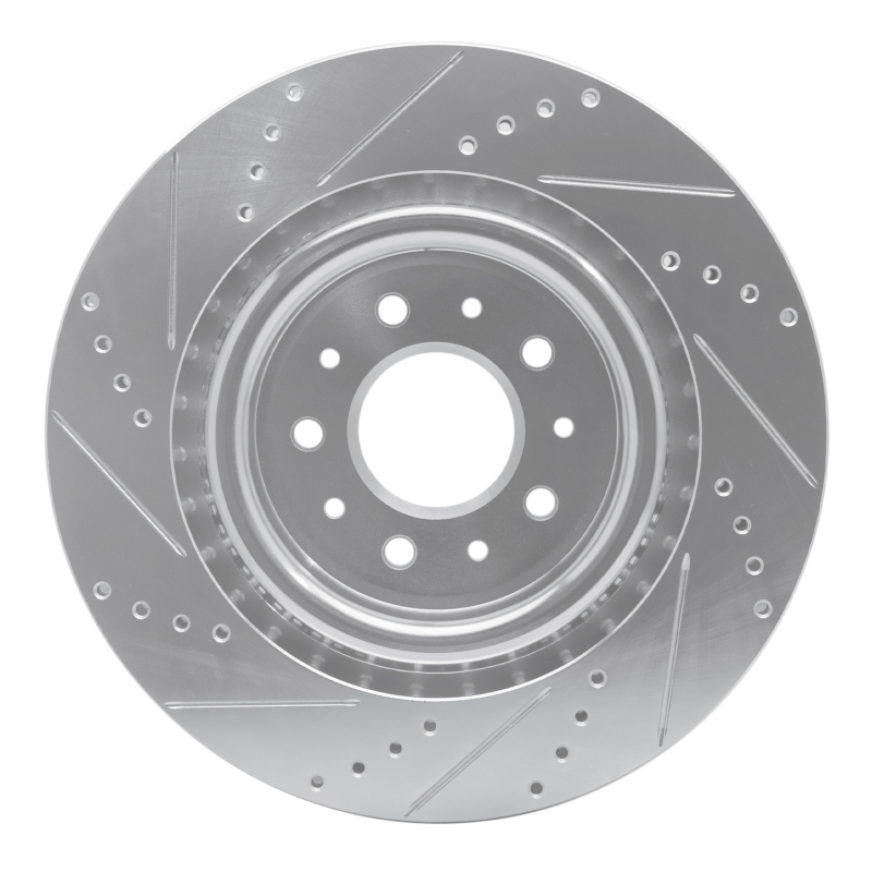 Jaguar XJR Brake Rotor (1) - Front Right - R1 Concepts - Drilled & Slotted - Silver - `00-`06